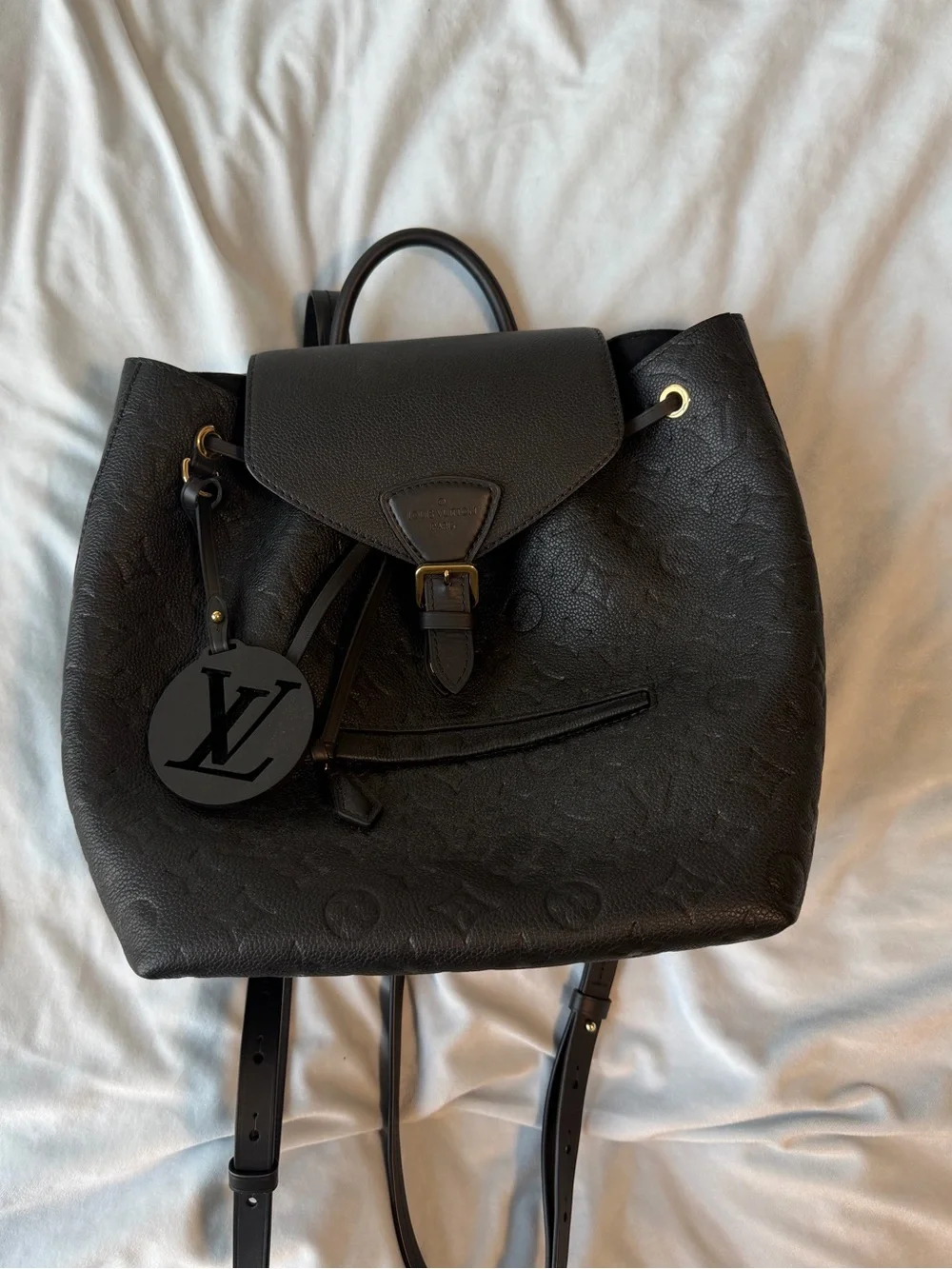 Louis Vuitton Black Monogram Embossed Backpack with Logo Tag